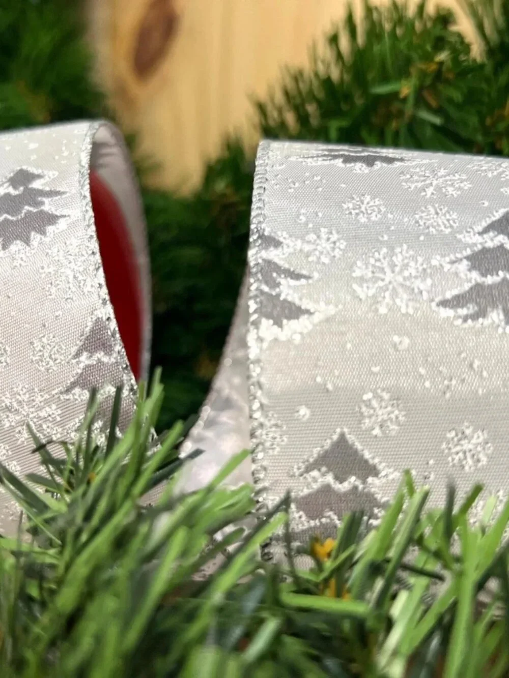 Silver Christmas Trees Wired Edge Ribbon 2.5 Inch Holiday Craft Supplies